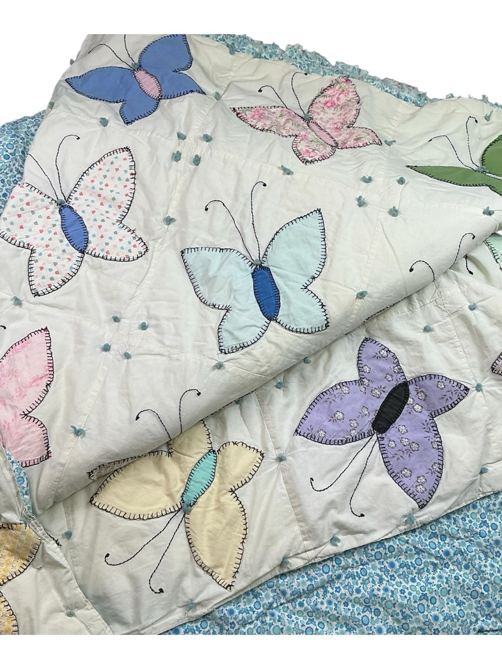 Vintage 1960 butterfly reversible quilt 65 x 79 USA made